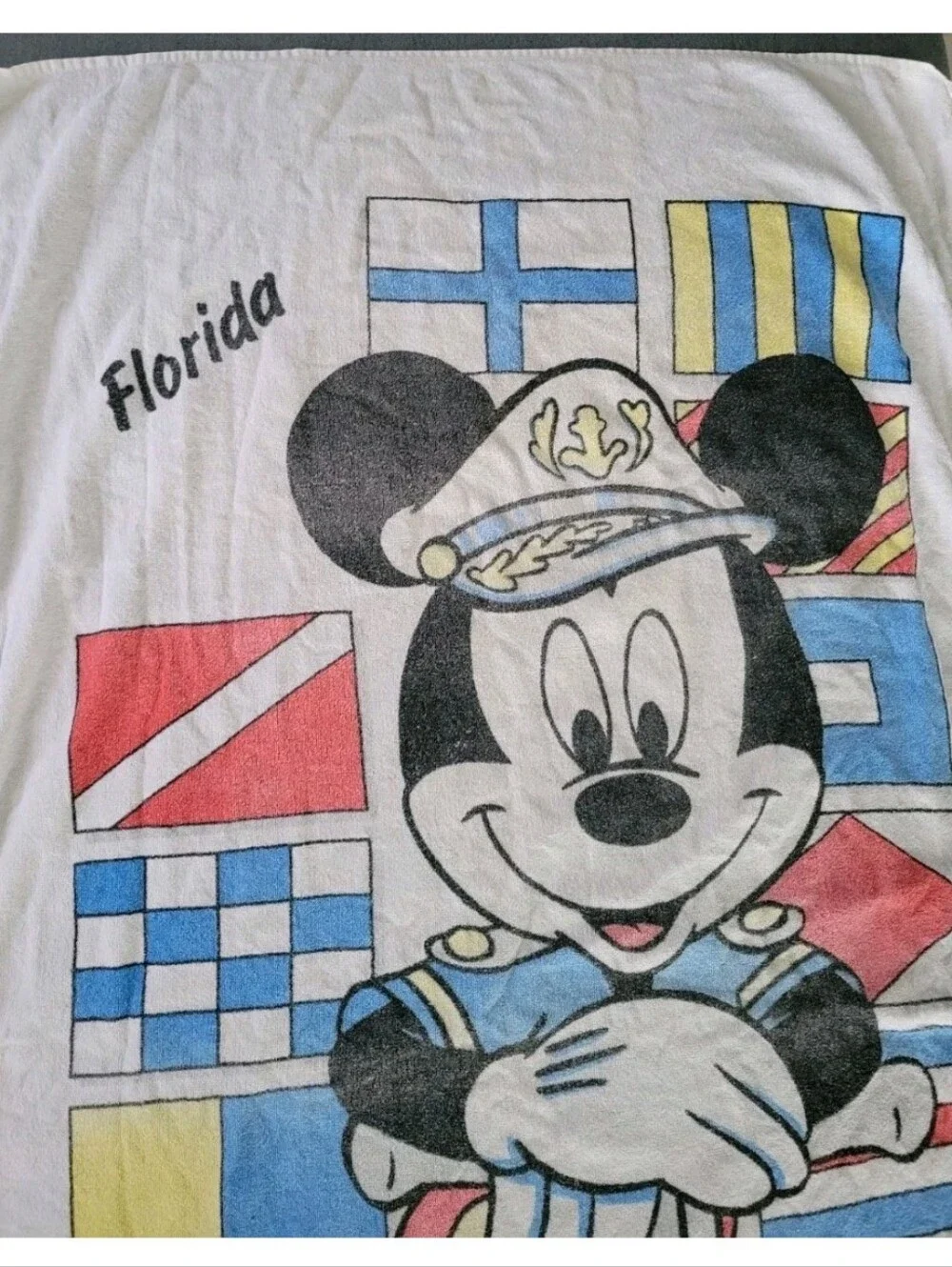 Vintage Mickey Disney Beach Towel Captian Sailor Nautical Shorry 100% Cotton 80s